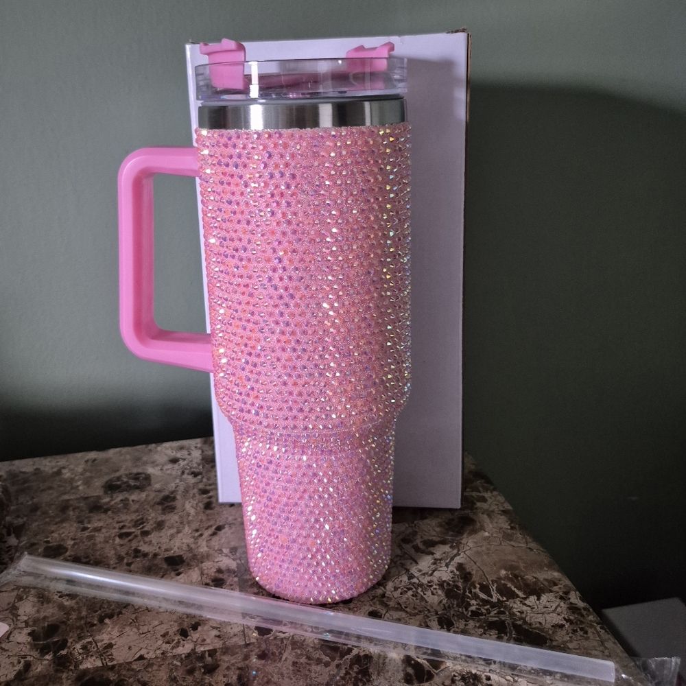 Rhinestone Glitter Bling 40oz tumbler w/Handle & Straw- Stainless Steel NIB - Picture 5 of 5